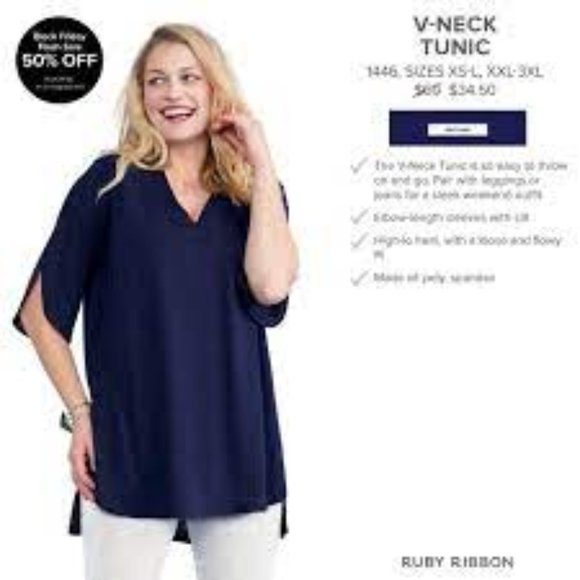Ruby Ribbon Sapphire Blue V-Neck Tunic #1446 - Picture 2 of 14